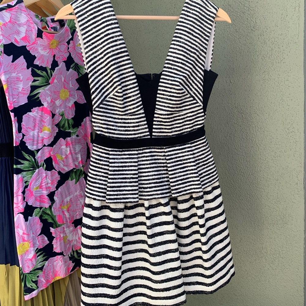 BCBG stripe peplum cocktail cut out